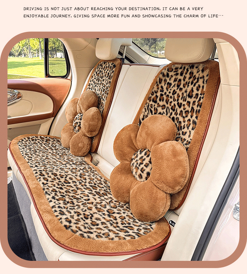 Cross-Border Leopard Print Car Seat Cushion, High-End Winter Plush Warm Car Seat Cover, Fashionable Goddess Car Seat Cushion