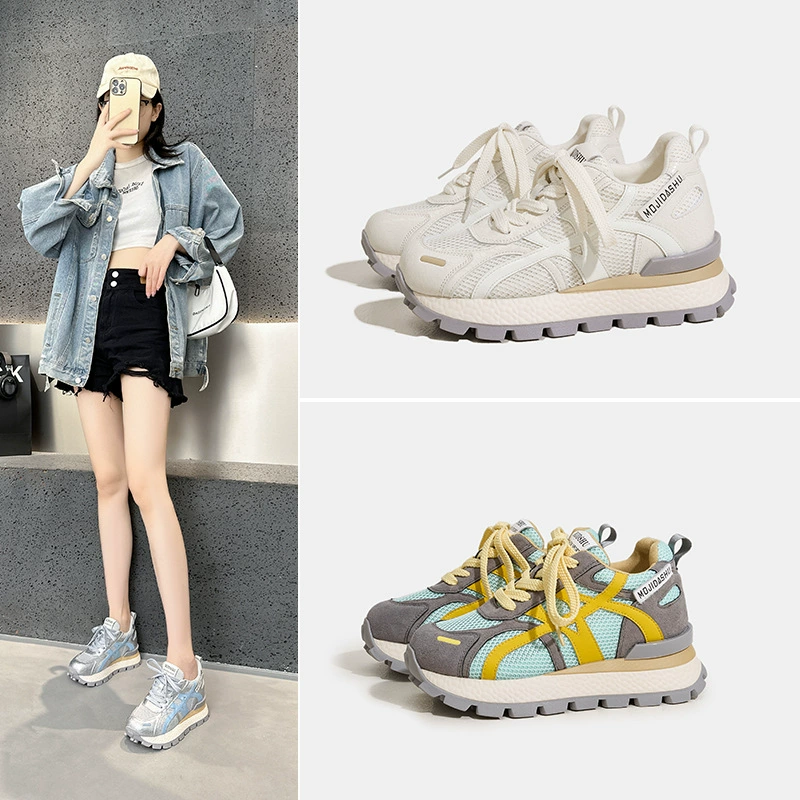 2025 новые летние сетчатые туфли Forrest Gump для женщин, дышащие и универсальные туфли, спортивные повседневные туфли для пап на толстой подошве