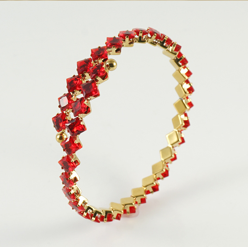 Daily Occasion Stainless Steel Material Fashion Rhombus Stainless Steel Inlay Zircon Bangle 1 Piece