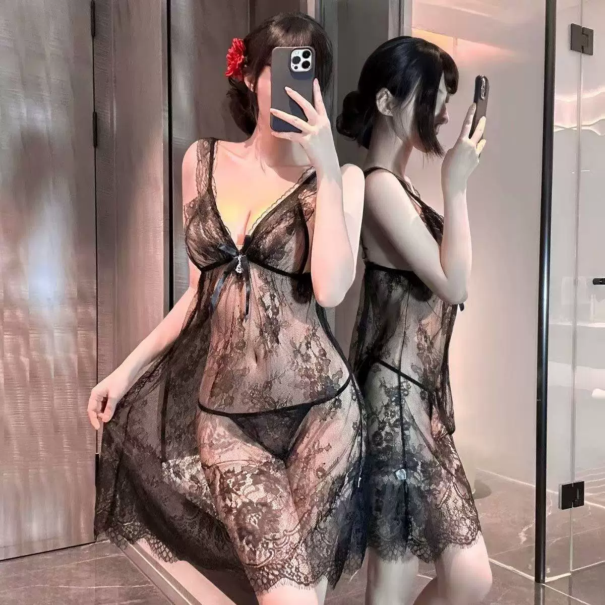 Qiaoduo плюс размер, сексуальная кружевная ночная рубашка, сексуальное нижнее белье, соблазнительная прозрачная соблазнительная пижама, не нужно снимать, страстный пижамный комплект