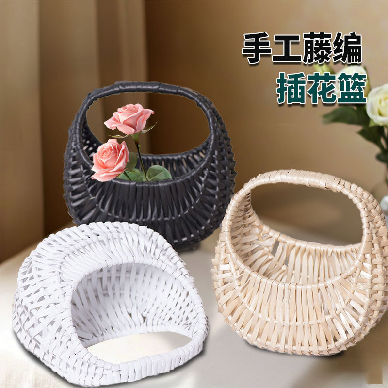 Cestas de flores de mano de sauce DIY canasta de flores de picnic artesanal canasta de tela de caña canasta de almacenamiento de props de disparo canasta de regalo de vacaciones