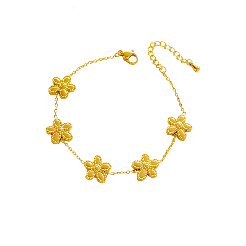 Tina Daisy acero inoxidable diseño simple pulsera de flores de ciruela dorada versátil no decolor joyas de acero de titanio para mujeres