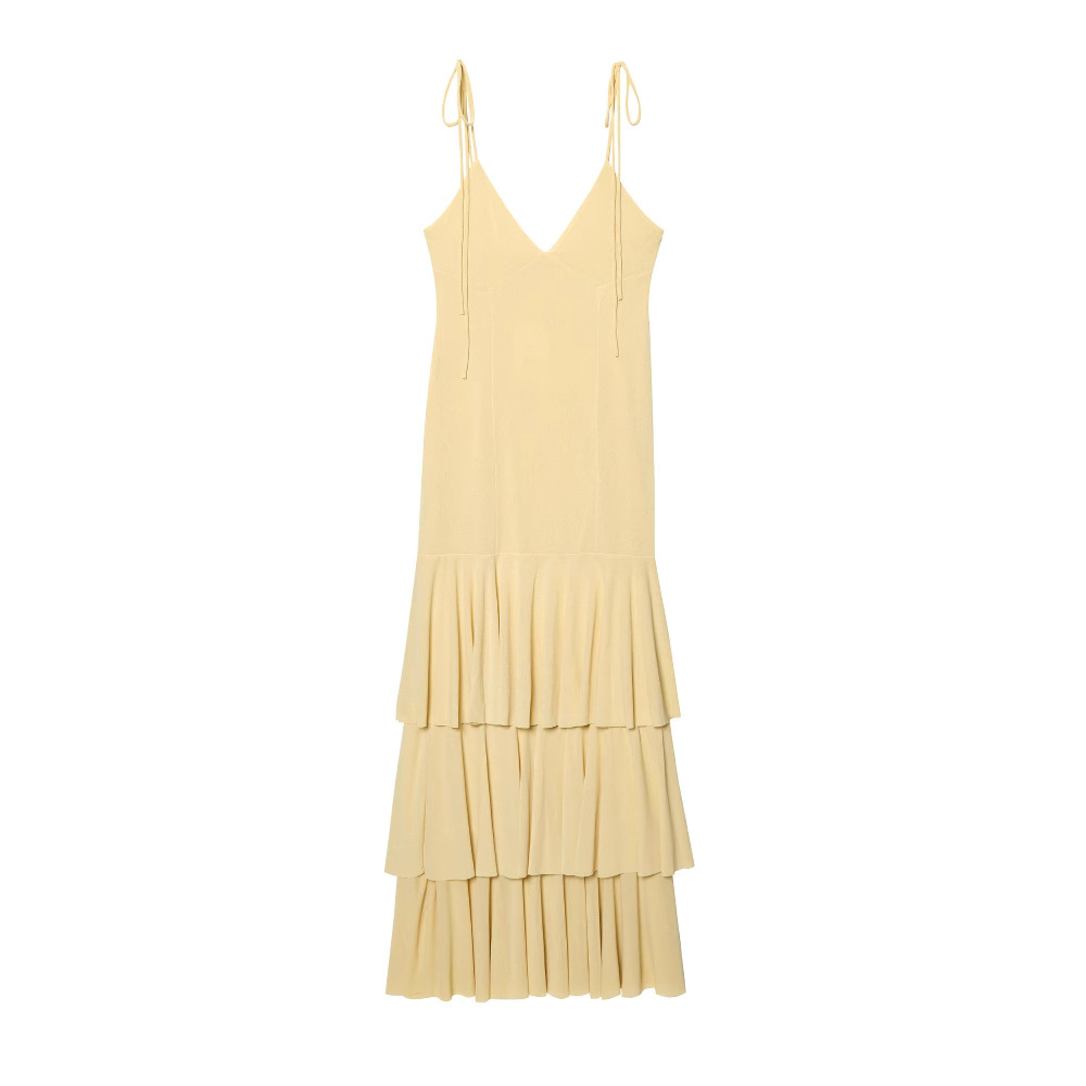 Z European and American 2025 Cross-Border Sexy Backless Suspender Cake Pleated Lace-Up Fashion Evening Dress Slim Dress