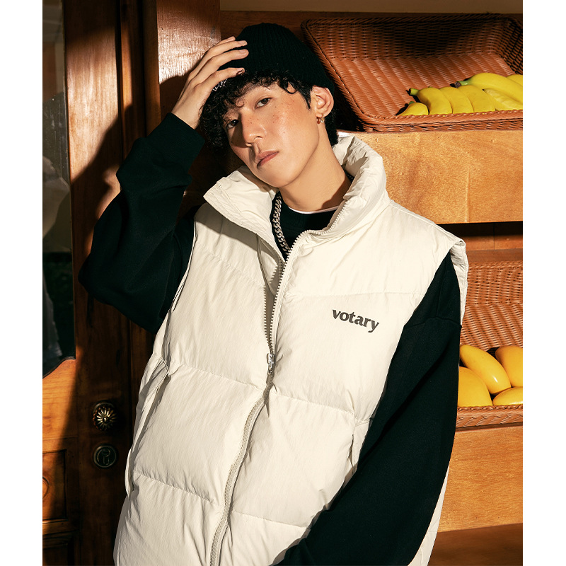 90 terciopelo engrosado abajo Chaleco de los hombres de invierno corto collar abajo chaqueta americana retro impreso abrigo de pan Q