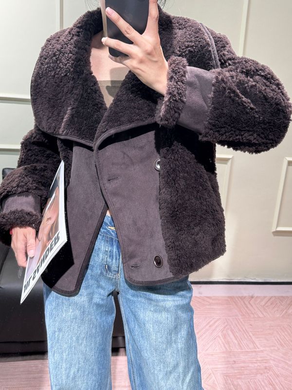 跨境欧美女装秋冬新款宽松皮毛一体保暖夹克翻领时尚潮流夹克外套|undefined