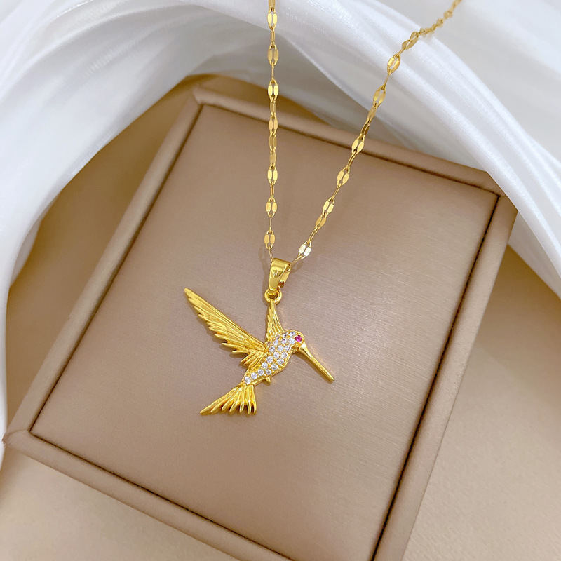 Collar de pájaro pájaro carpintero en oro real, cadena de lujo_voghion.com