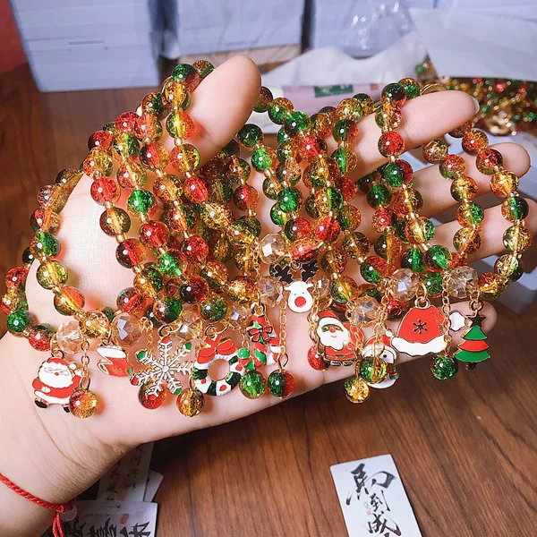 Christmas Glass Beads Christmas Cute Bracelet Ins Niche Versatile High-End Sweet Bestie Bracelet Holiday Gift