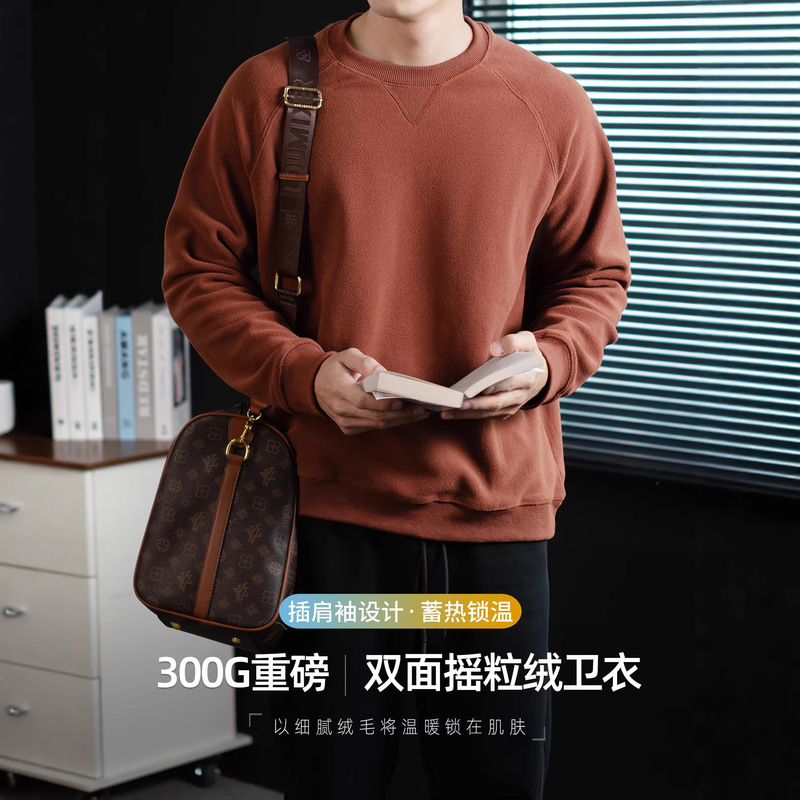 Warmth Technology! 300g Heavyweight Fine Double-Sided Fleece Crew Neck Sweatshirt for Men, Loose Fit, Winter Commuting Design Warmth Technology! 300g Heavyweight Fine Double-Sided Fleece Crew Neck Sweatshirt for Men, Loose Fit, Winter Commuting Design