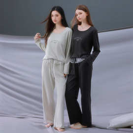 带胸垫闺蜜睡衣女春秋款甜美休闲柔软磨毛棉可外穿家居服