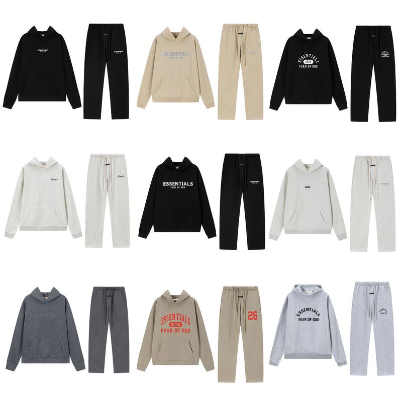 Cross-border American FOG set, new autumn/winter collection, featuring the ESSENTIALS lettering, including a hooded sweatshirt and matching sweatpants for both men and women