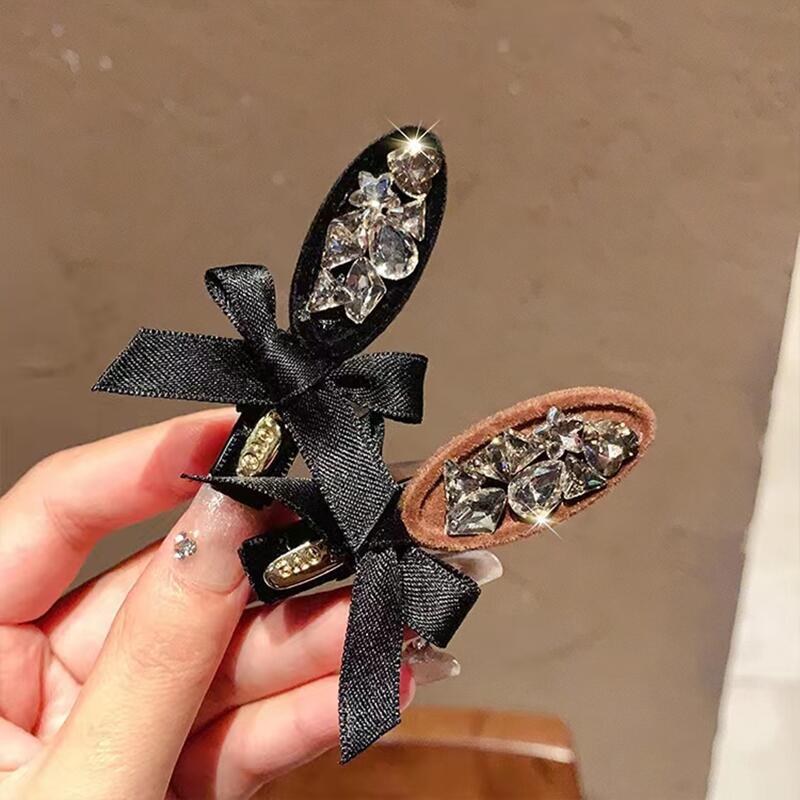 韓國復古小香風水鑽蝴蝶結髮夾鴨嘴夾簡約時尚氣質百搭發卡髮飾品