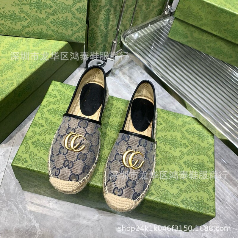 24新型G家刺繍プリント漁師靴2024年秋編みゴム底皮面浅口レジャー婦人靴|undefined