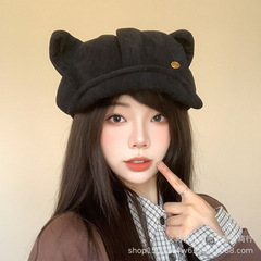 复古英伦风麂皮绒报童帽子女一帽多戴显脸小八角帽时尚气质贝雷帽