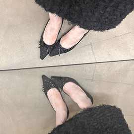 小猫跟气质法式配裙子高跟鞋女2026春季新款浅口单鞋尖头亮钻细跟