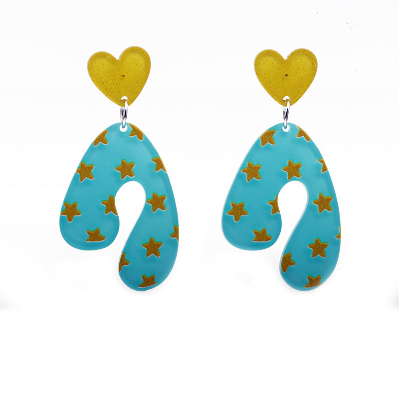 Pendientes de estrella de cinco puntas de acrílico impresos en relieve tridimensional transfronterizos pendientes de amor de acrílico pendientes de verano