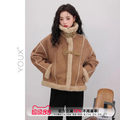 YOUX【奔赴冬约】皮毛一体2025冬新款复古加厚猫猫风羊羔毛外套女