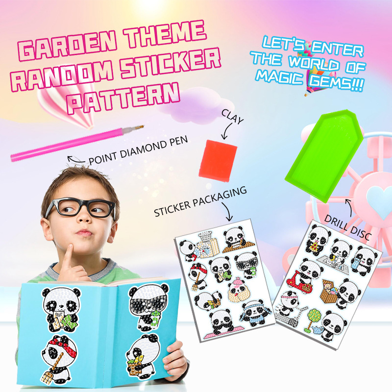 Dibujos animados superventas versión Q Panda pintura de diamantes pegatinas gratis pegatinas de bricolaje pintura de ladrillo pegatinas de pared niños pegatinas hechas a mano diamante redondo