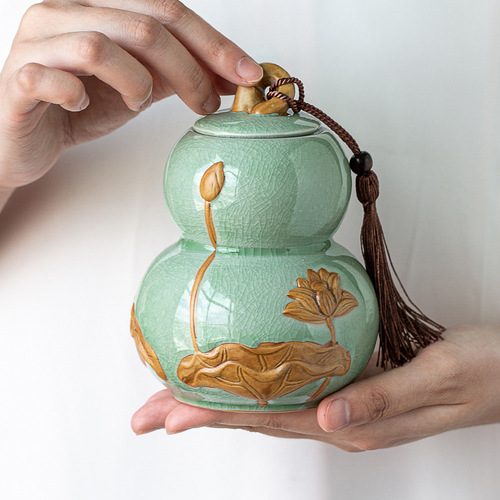Ceramic Gourd Tea Canister with Sealing Lid, Birthday Return Gift for Birthday Banquet, Company Anniversary Celebration, Year-end Party Activity Gift Box