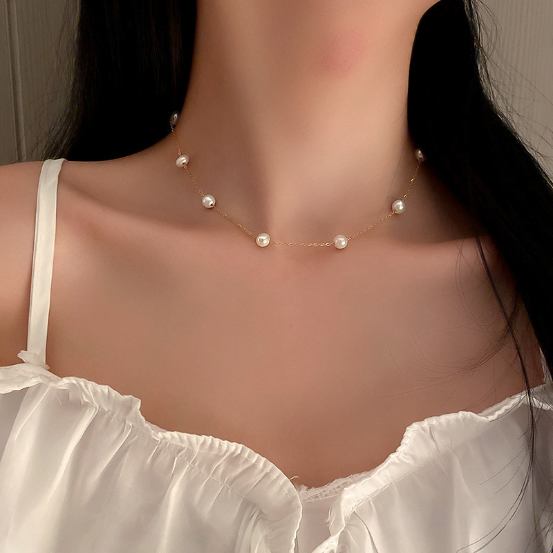 ダイヤモンド楕円二重バロック真珠ネックレス女性フランスレトロ気質鎖骨チェーンファッション高級感アクセサリー|undefined