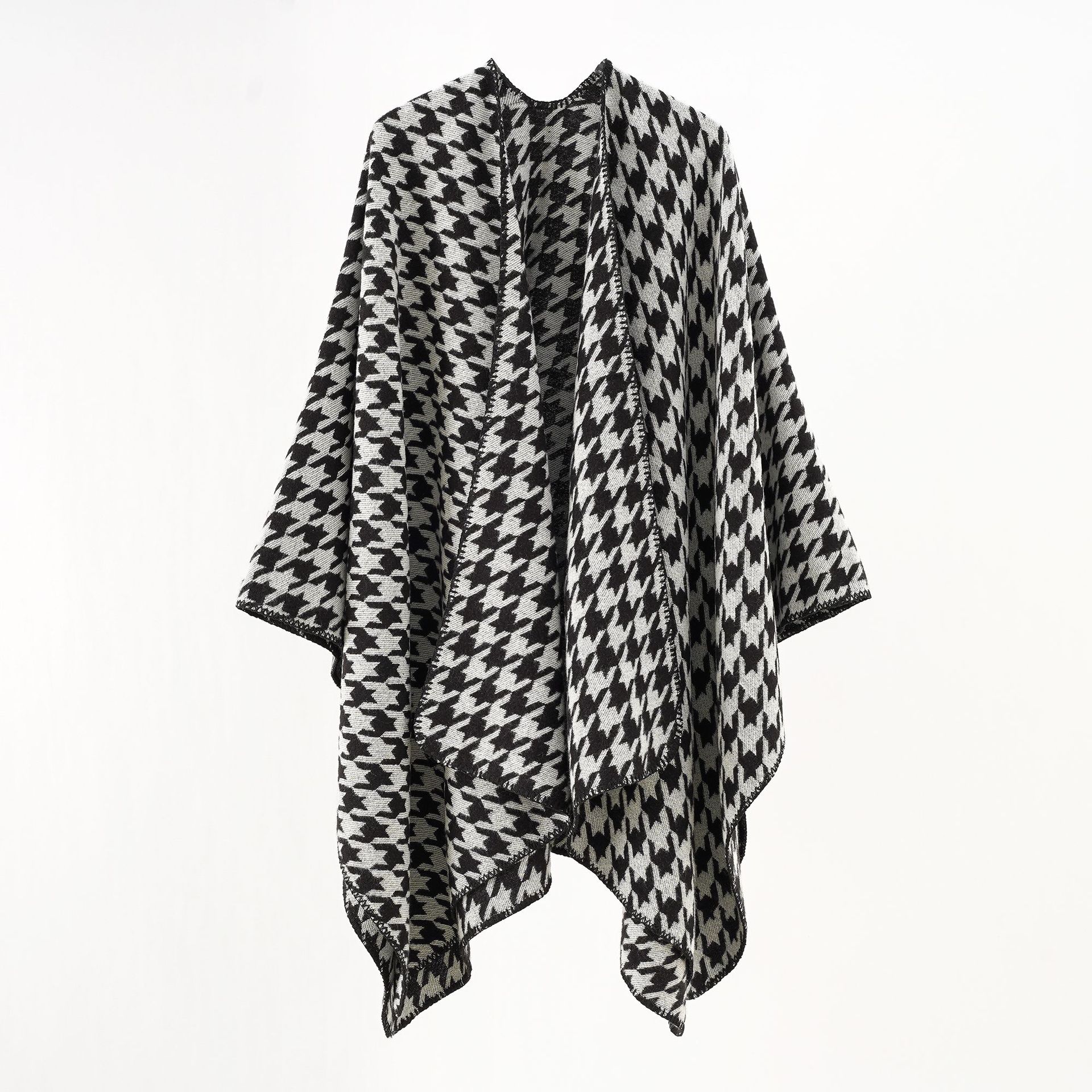 Bufanda dividida en forma de Cachemira para mujer capa grande Oficina de verano chal de pata de gallo blanco y negro protección solar cálido de doble uso