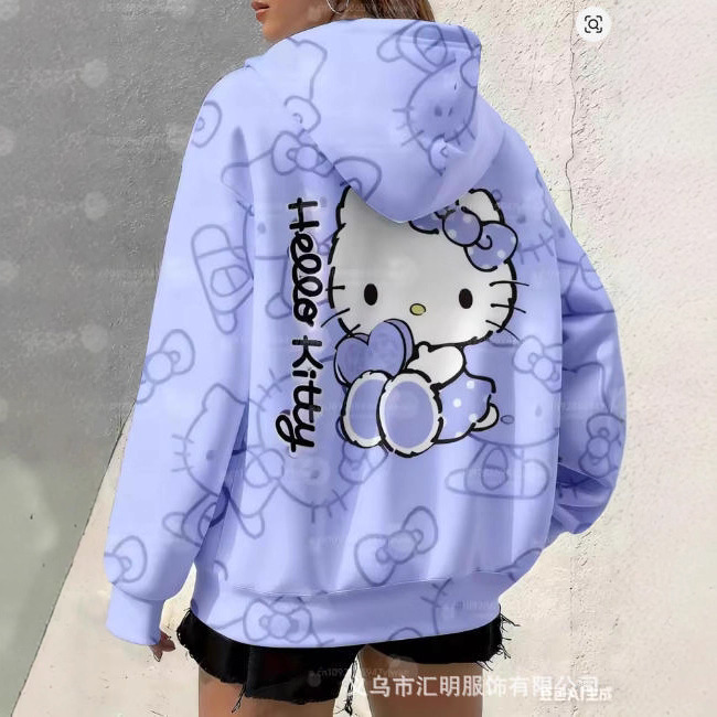 2025 New Cross-Border Autum Women's Hello Kitty Printed Hooded Sweatshirt Girls Hooded Sweatshirt