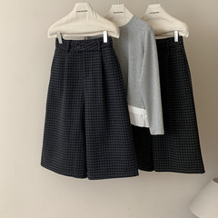 辰智の流行の山本風とベルベットの格子の毛は八分のズボンの24冬の高品質の大きい足のズボンのカジュアルなズボンの9299