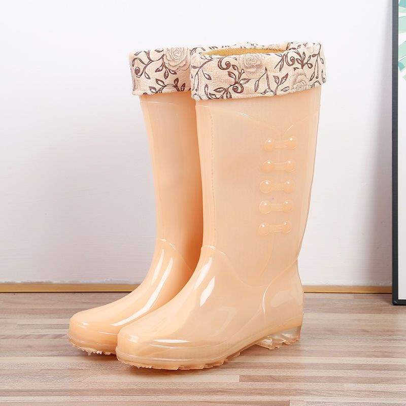 Botas de lluvia de gelatina de tubo alto, botas de lluvia de caramelo de tubo largo antideslizantes para mujer, zapatos de goma de agua, botas de agua de cuatro estaciones para mujer, zapatos de agua para adultos para mujer