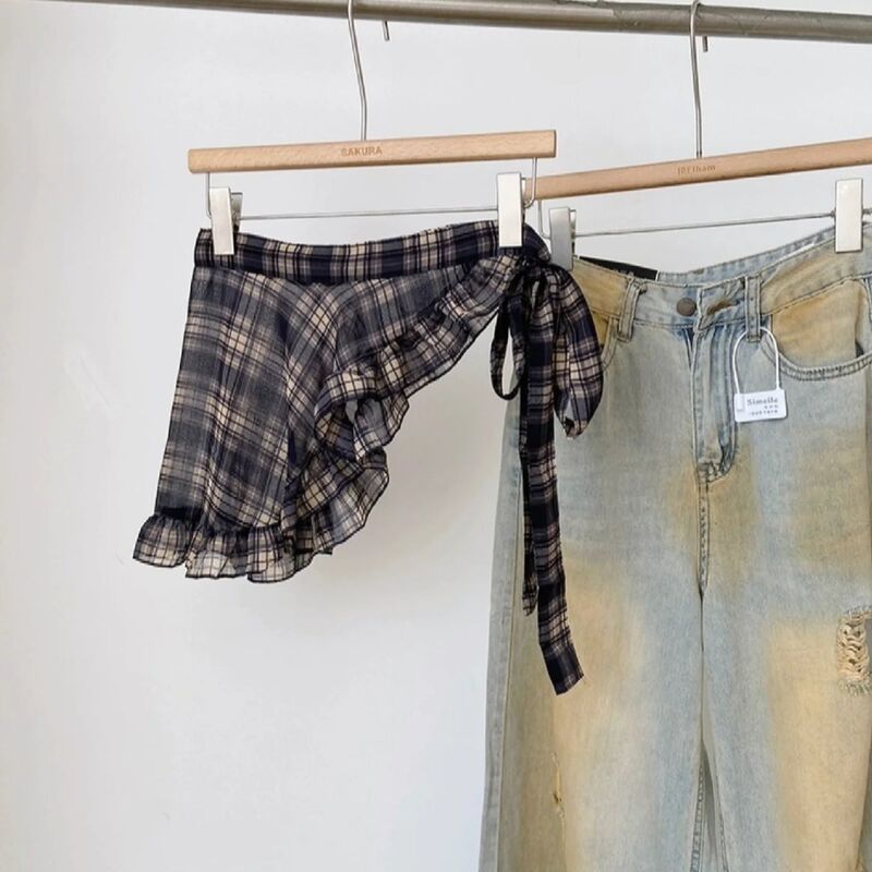 Korean Style 2026 New Plaid Triangle Scarf Headscarf Women's Waist Scarf Short Skirt Layered Skirt Black Half Skirt Korean Style 2026 New Plaid Triangle Scarf Headscarf Women's Waist Scarf Short Skirt Layered Skirt Black Half Skirt