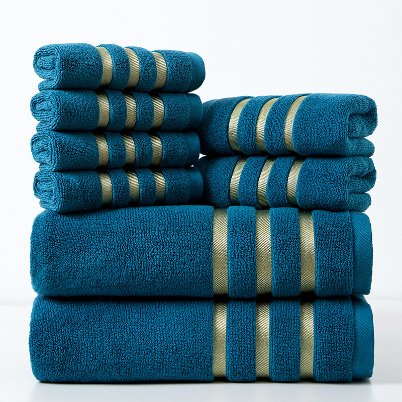 Cross-Border Pure Cotton Gold-Edged Square Towel Bath Towel Set 8-Piece Set for Face Washing and Bathing Multi-Piece Set Wholesale Can Be Labeled