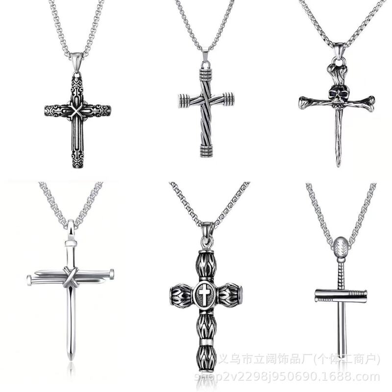 Retro Cross Pendant Necklace Stainless Steel Chain Alloy Pendant Men's Punk Gothic Style Jewelry Manufacturer Wholesale