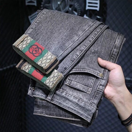 2024 Spring and Autumn Trendy Brand Korean Style High-end Embroidered Men's Jeans Harlan Slim-fit Leg Casual Pants