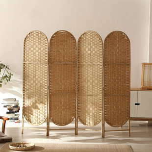 Factory wholesale Korean solid wood frame foldable mobile paper rope woven home hotel office screen partition Xuan
