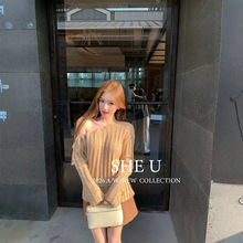 广州十三行女装批发韩系休闲风纯色斜肩针织衫26早秋新款时尚上衣