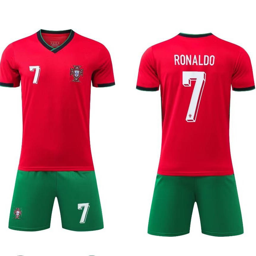 24-25 Portugal Home Red No. 7 Club Football Uniform Kidsren's Clothing Kidsren's Adult Suit Size 14-3XL