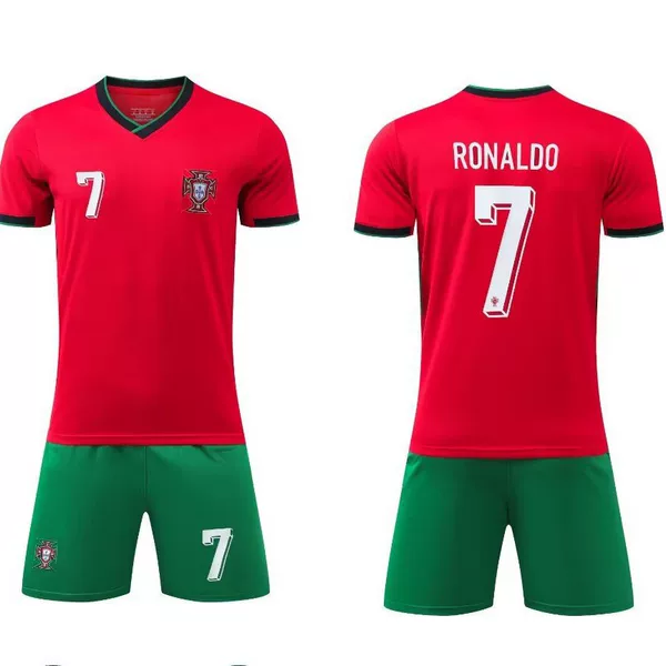 24-25 Portugal Home Red No. 7 Club Football Uniform Kidsren's Clothing Kidsren's Adult Suit Size 14-3XL