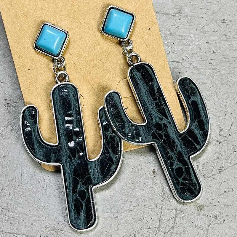 Retro Cactus Alloy Inlay Turquoise Women's Drop Earrings 1 Pair display picture 3