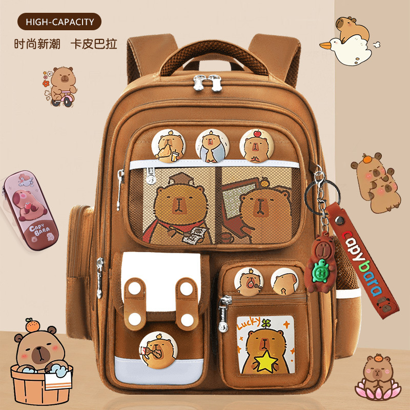 Nuevas mochilas escolares para niños y niñas, 1236 grados, mochila de hombro de gran capacidad para reducir la carga de Kapibara