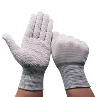 Nylon Carbon Fiber Dispensing Gloves Anti-Static Anti-Slip Pvc 13-Pin Dot Plastic Electronic Factory Work Safety Gloves Batch