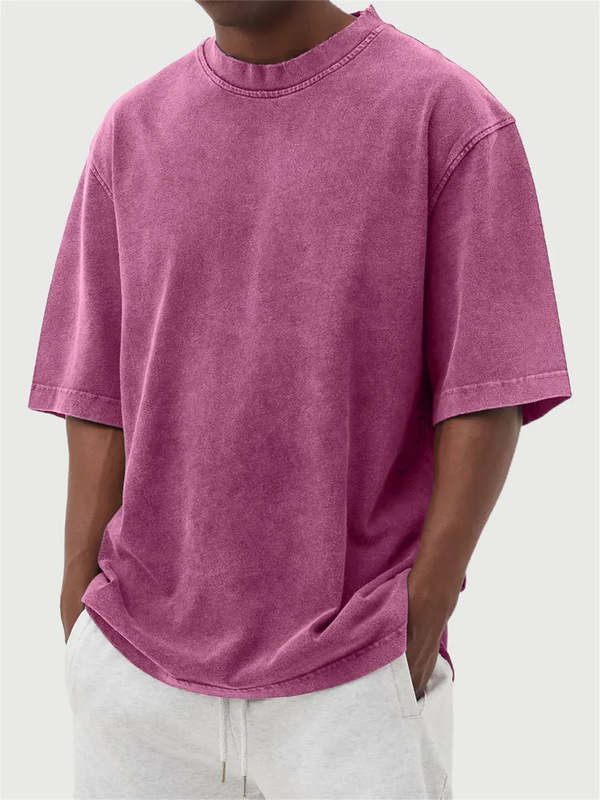 2025 新しいクロスボーダー Amazon AliExpress 春夏メンズウォッシュドカラーダメージソリッドカラープルオーバーショート Tシャツ|undefined