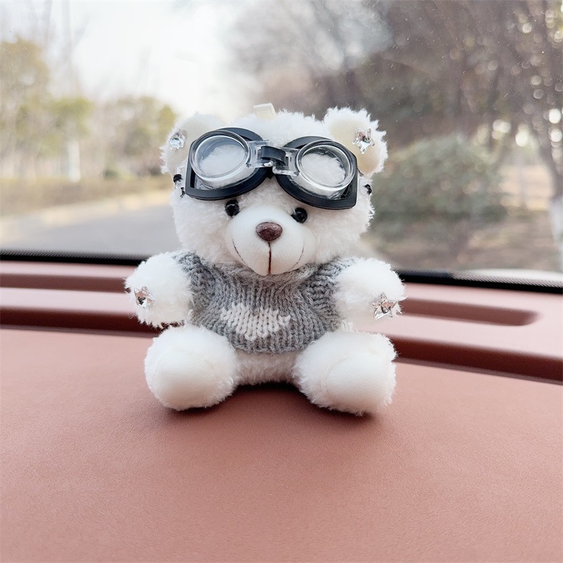 Creativo lindo cartón de dibujos animados peluche oso montado en la consola central decoraciones de automóviles accesorios de automóviles accesorios de automóviles para hombres y mujeres
