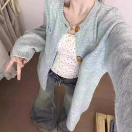 日系甜美毛衣开衫外套女春季2025新款超好看宽松慵懒风针织衫上衣