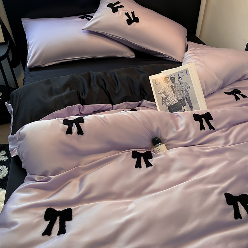 보라색 리본 [입체 수건 자수·양면 아이스 실크·걱정 없이 알몸으로 자다]