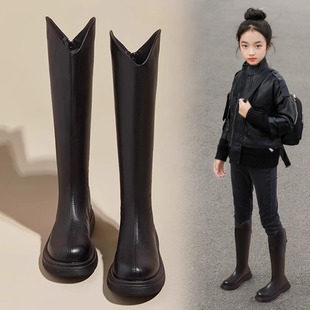Girls' Boots 2025 New Autumn and Winter Children's Western Style Long Boots High Boots Large Children's Soft Bottom fleece-lined Martin Boots