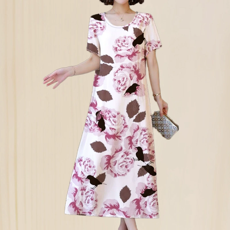 Высококачественное женское платье, новый летний стиль для мам, свободная утягивающая юбка с принтом, закрывающая живот, женская юбка средней длины больших размеров.