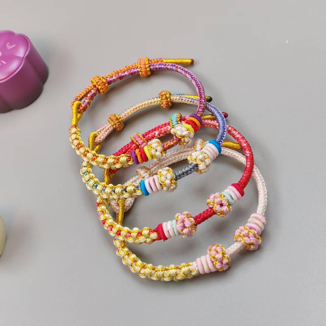 Hand-woven Handrope Semi-finished Bracelet Woven Rope Wearable Gold Peach Blossom Bracelet High-value DIY Handrope