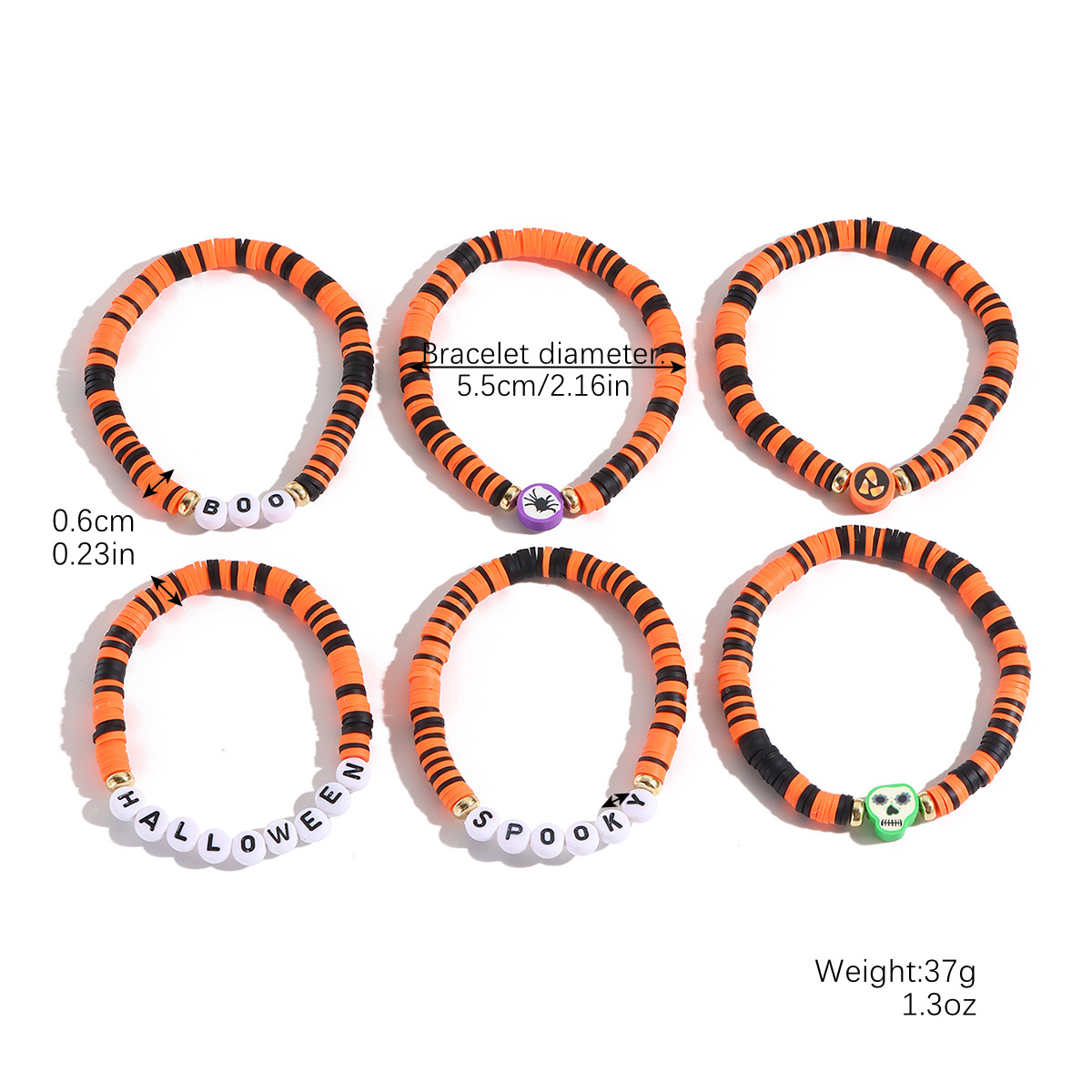 bracelet set hot selling rice beads orange pumpkin skull pendant Halloween bracelet_voghion.com