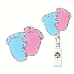 Nurse Выдвижной значок с зажимом свитком ID значок Holder Baby Footprints