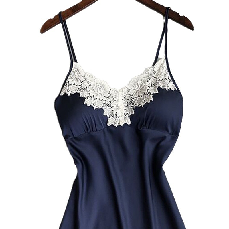 Sexy pijamas suspender camisón fino borde de encaje sexy seductora seda desgaste del hogar