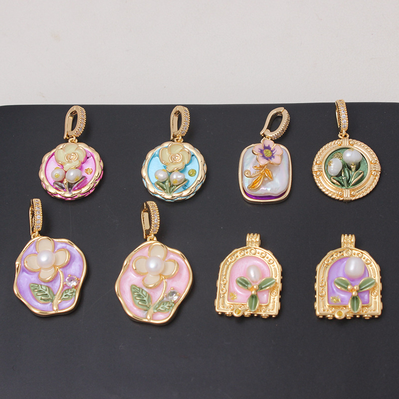 6g Weight Pendant Jewelry Making Type DIY Ornament Accessories Classification 1 Piece Quantity Freshwater Pearl, Copper Material Flower Pattern All Seasons Season Plating Design Chinoiserie, Classical Style 1 Piece Freshwater Pearl Copper Flower Pendant 11