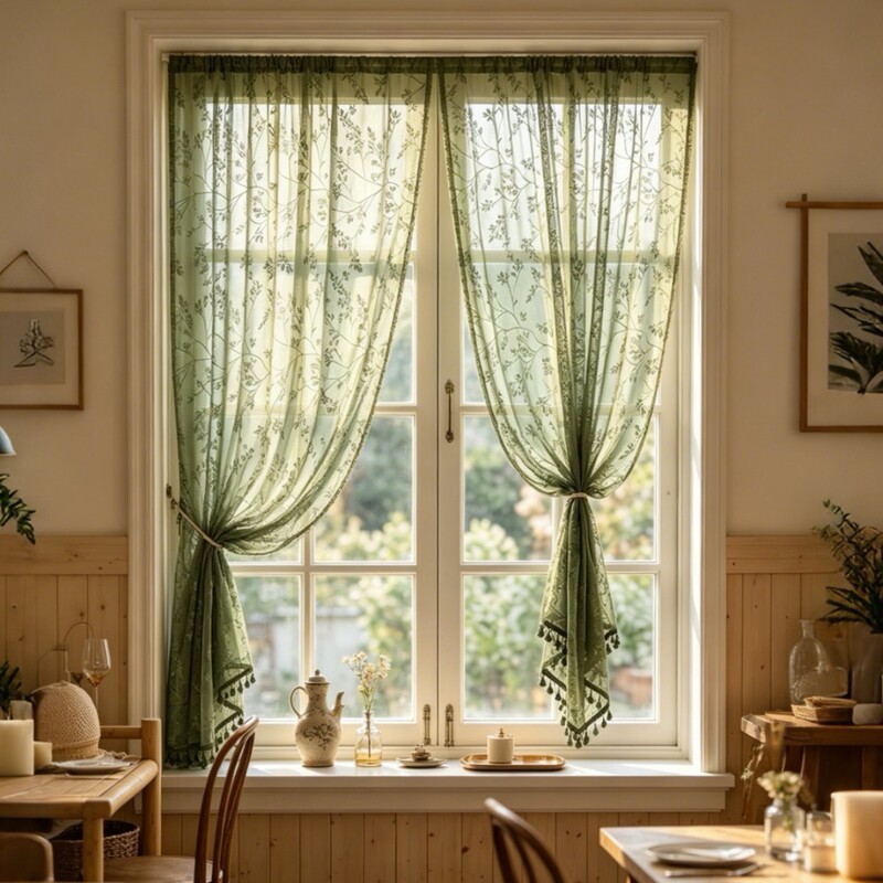 Green Vine Lace Curtains, Vintage No-Punch Lace Sheer Curtains, Half Curtains, Short Curtains, Bedroom Bay Window Curtains, Blackout Curtains, Door Curtains Green Vine Lace Curtains, Vintage No-Punch Lace Sheer Curtains, Half Curtains, Short Curtains, Bedroom Bay Window Curtains, Blackout Curtains, Door Curtains
